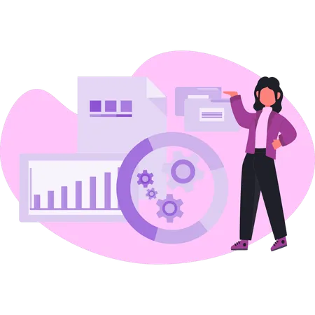 Mujer señalando la configuración del gráfico circular  Ilustración