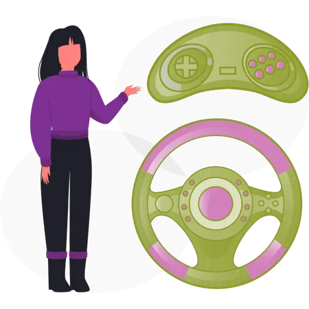 Mujer señalando el juego de dirección  Ilustración