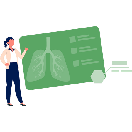 Mujer apuntando a la estructura de los pulmones  Ilustración