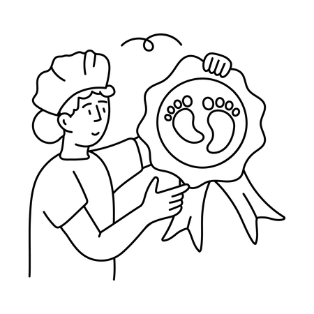 Mujer señalando la insignia de partera  Ilustración