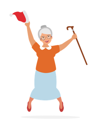 Mujer mayor bailando  Ilustración