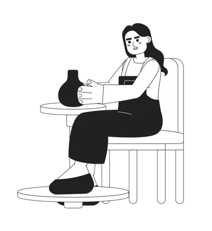 Mujer sentada con jarrón de barro  Ilustración