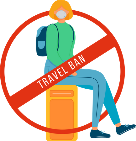 Mujer sentada sobre equipaje en el aeropuerto para turismo prohibido  Ilustración