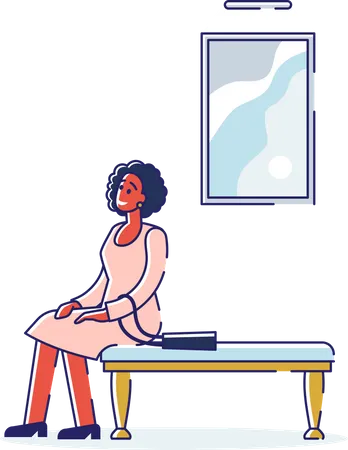 Mujer sentada en el sofá  Ilustración
