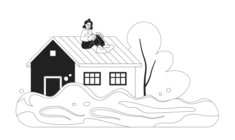 Mujer sentada en el techo  Ilustración