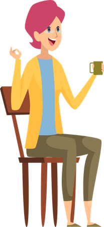 Mujer sentada en una silla con café  Ilustración
