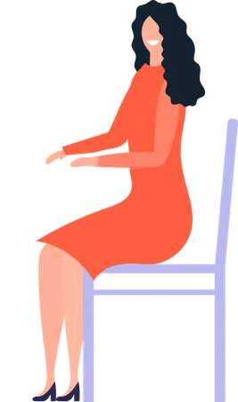 Mujer sentada en una silla con una computadora portátil  Ilustración