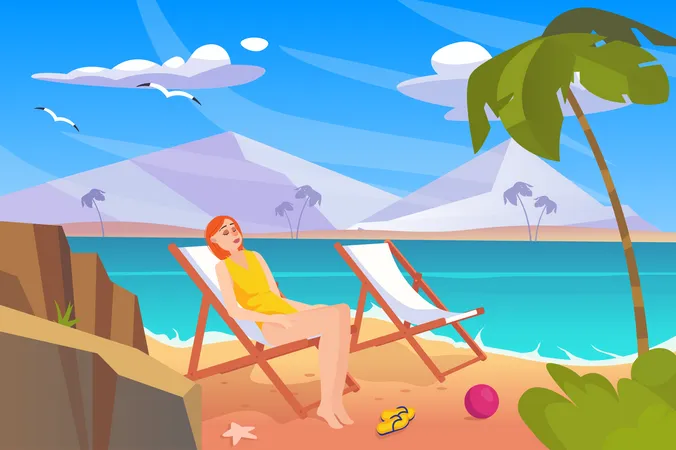 Mujer sentada en una silla de playa  Ilustración