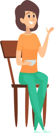 Mujer sentada en una silla tomando café  Ilustración