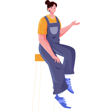 Mujer sentada explicando algo casualmente  Ilustración
