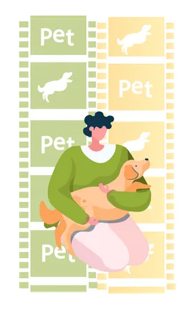 Mujer sentada y sosteniendo un perro en las manos  Ilustración