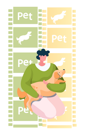 Mujer sentada y sosteniendo un perro en las manos  Ilustración