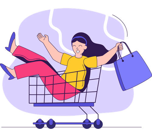 Mujer que se siente feliz después de ir de compras  Ilustración