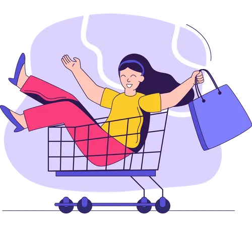 Mujer que se siente feliz después de ir de compras  Ilustración