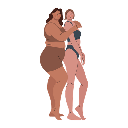 Mujeres sexy abrazando pose  Ilustración