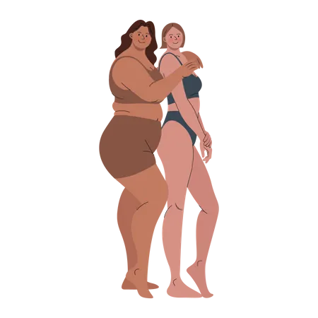 Mujeres sexy abrazando pose  Ilustración
