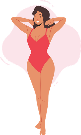 Mujer sexy con traje de baño rojo  Ilustración