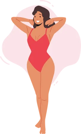Mujer sexy con traje de baño rojo  Ilustración