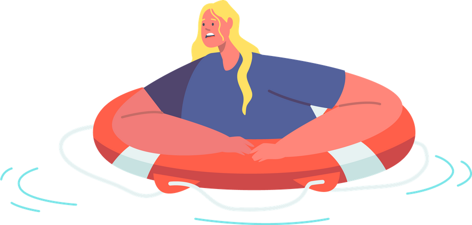 Una mujer se siente agotada después de nadar demasiado tiempo  Ilustración