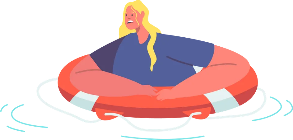 Una mujer se siente agotada después de nadar demasiado tiempo  Ilustración