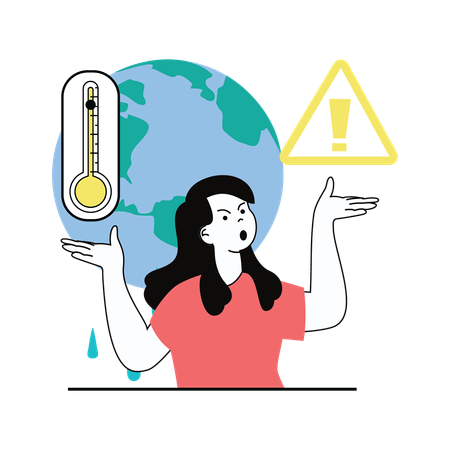 Mujer enojada por el aumento de las temperaturas globales  Ilustración