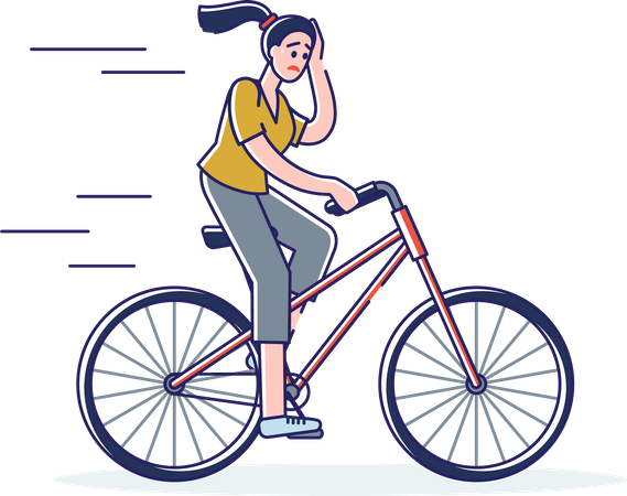 Mujer sintiendo fatiga mientras anda en bicicleta  Ilustración