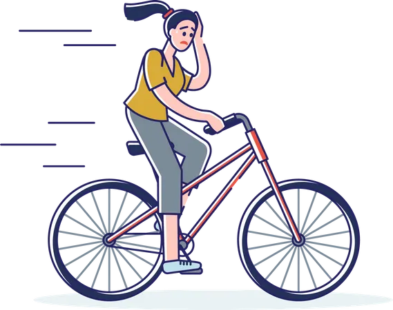 Mujer sintiendo fatiga mientras anda en bicicleta  Ilustración