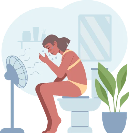 La mujer siente sudar en el baño  Ilustración