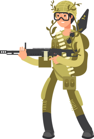Mujer soldado militar con rifle  Illustration
