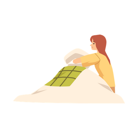 Mujer solitaria sin dormir sentada  Ilustración