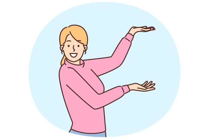 Mujer sonriente mostrando espacio de copia vacío  Ilustración