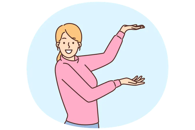 Mujer sonriente mostrando espacio de copia vacío  Ilustración