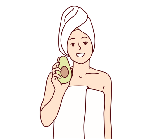 Mujer sosteniendo aguacate  Ilustración