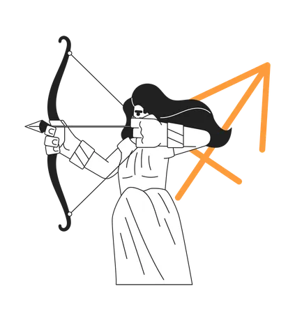 Mujer sosteniendo arco y tirando de flecha  Ilustración