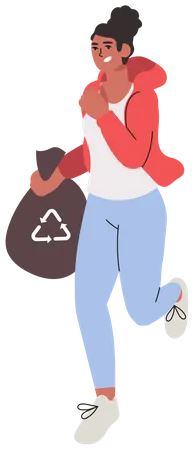 Mujer sosteniendo bolsa de basura  Ilustración