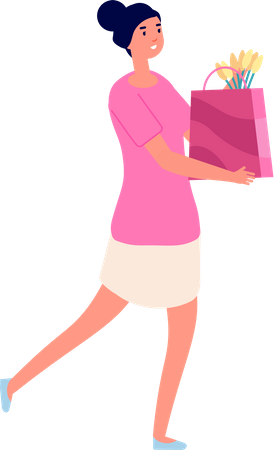 Mujer sosteniendo bolsa de regalo  Ilustración