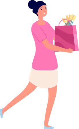 Mujer sosteniendo bolsa de regalo  Ilustración