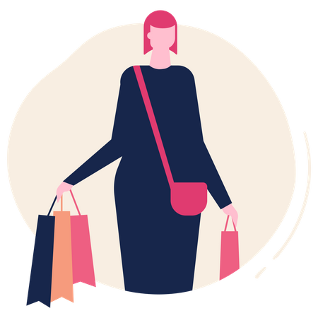 Mujer sosteniendo bolsas de compras  Ilustración