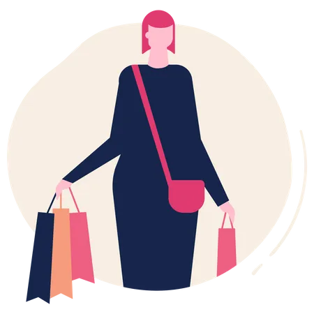 Mujer sosteniendo bolsas de compras  Ilustración