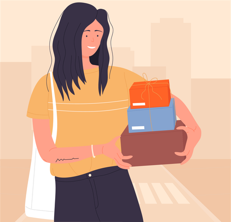 Mujer sosteniendo caja de entrega  Illustration