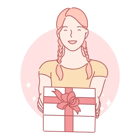 Mujer sosteniendo caja de regalo  Ilustración