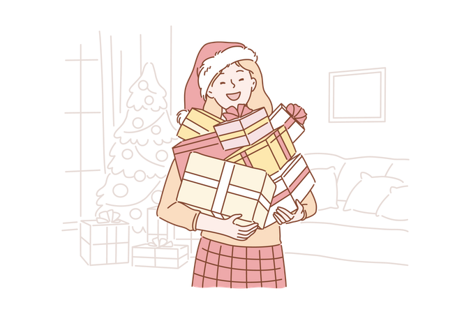 Mujer sosteniendo caja de regalo  Ilustración