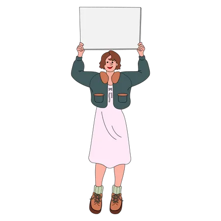 Mujer sosteniendo cartel en blanco  Ilustración