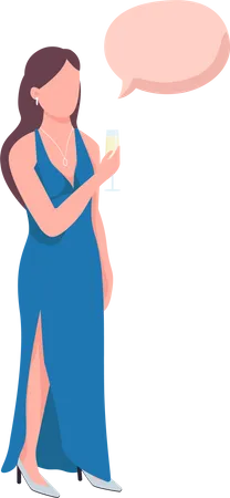 Mujer sosteniendo copa de champán charlando  Ilustración