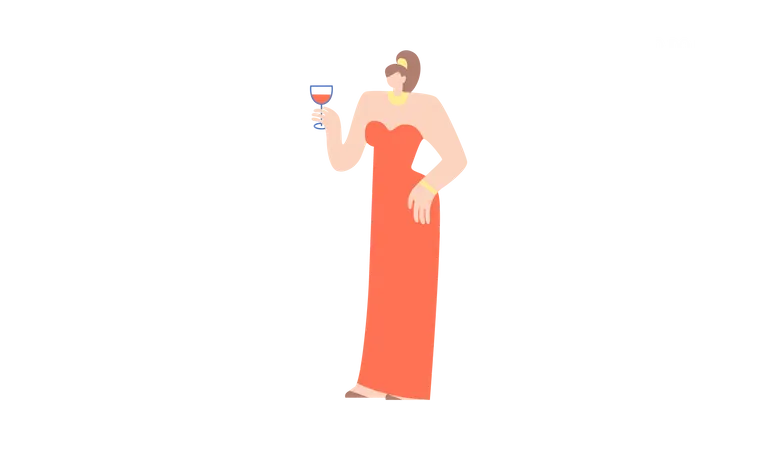 Mujer sosteniendo una copa de vino  Ilustración