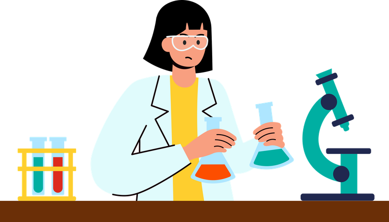 Mujer sosteniendo Erlenmeyer  Ilustración