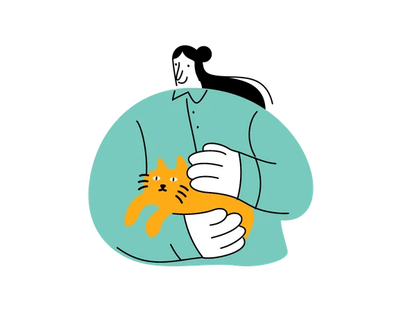 Mujer sosteniendo gato en su mano  Ilustración