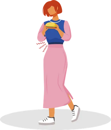 Mujer sosteniendo hamburguesa  Ilustración