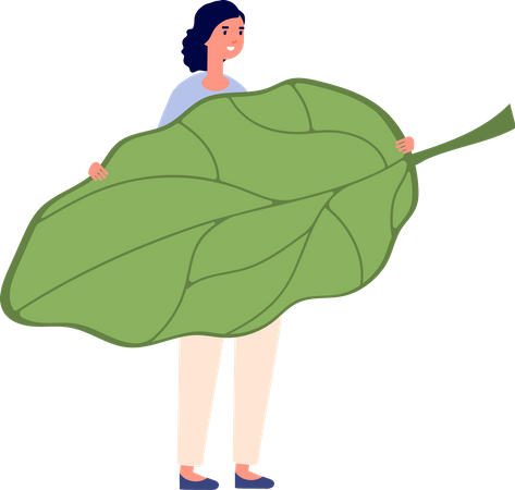 Mujer sosteniendo hoja de lechuga  Ilustración
