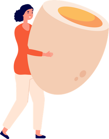 Mujer sosteniendo huevo cocido  Ilustración